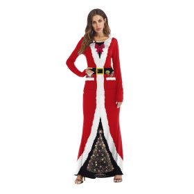 Christmas Costume Explosion COS Dress Up Ball 3D Santa Print Adult Dress (Color: Red, size: L/XL)